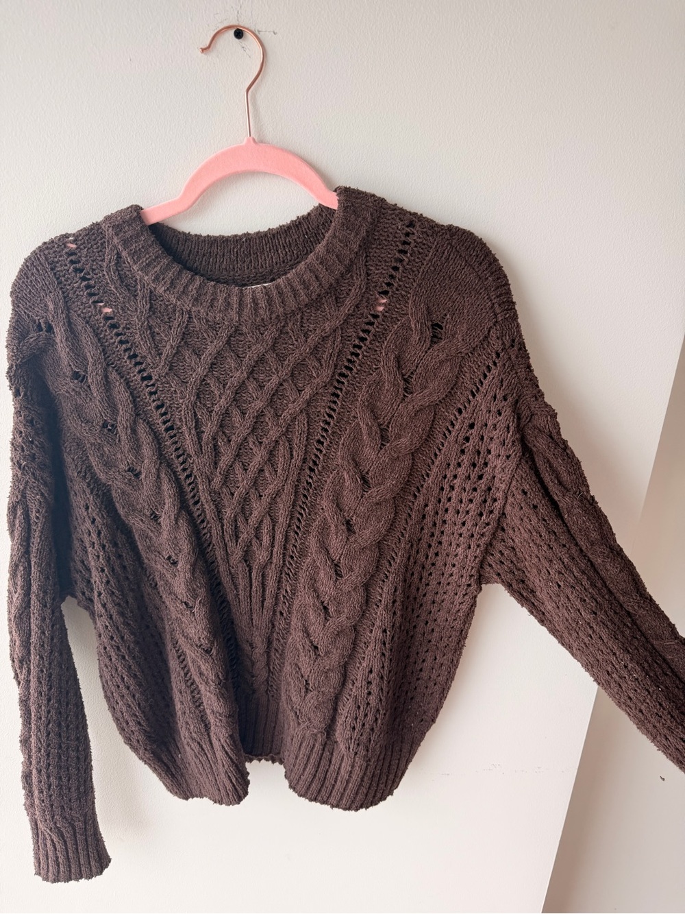 Abercrombie & Fitch Brown Cable Knit Crewneck Sweater